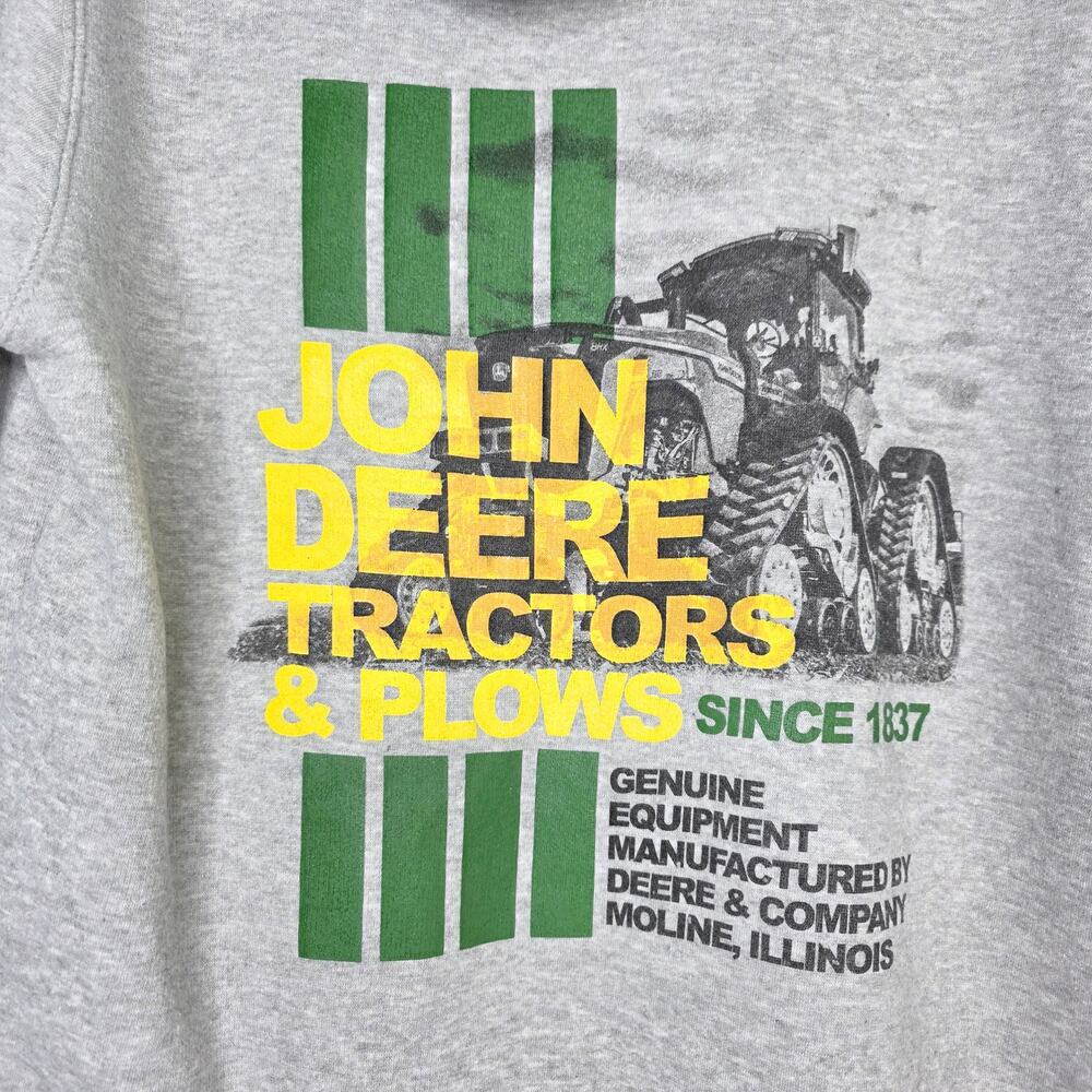 John Deere Full Zip Hoodie Medium M Grey Tractor Graphic Workwear Farmwear - Picture 7 of 10